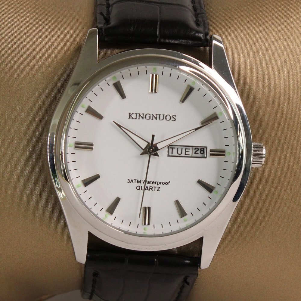 Men's Contemporary Dress Watch Silver Case Black Leather Watch Strap 40mm - Picture 6 of 13